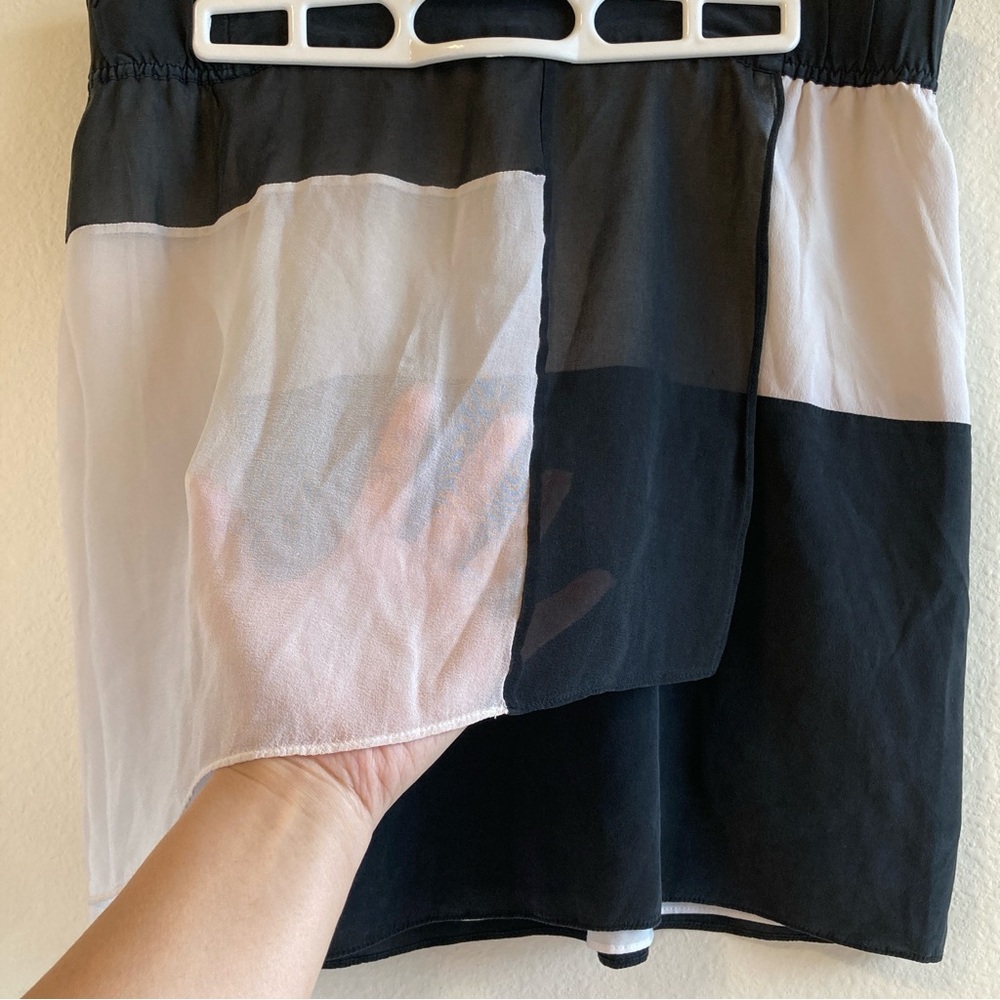 DKNY Black White Silk Layered Skirt Size M Sheer Panel Mini - Picture 2 of 10